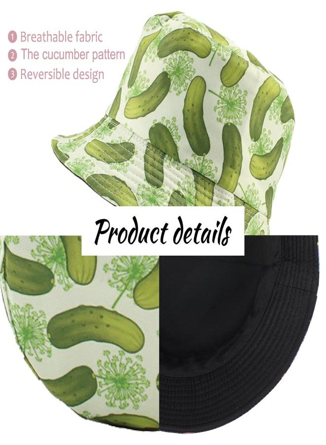 Gadfary Reversible Bucket Hat for Women Summer Travel Fisherman Cap, Girls Cute Double Side Wear Bucket Cap (Cucumber) - Image 3